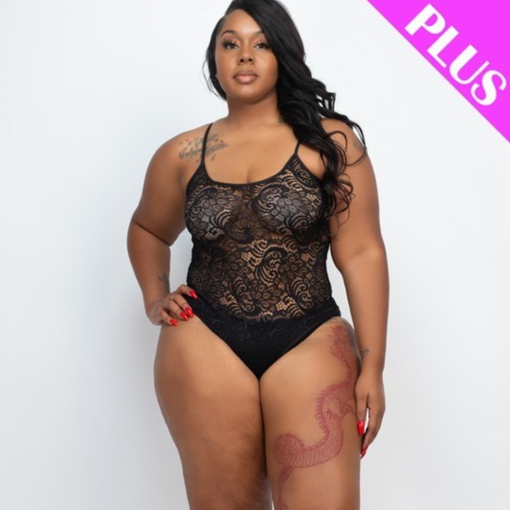 Women's Plus Size Black Lace Cami Bodysuit